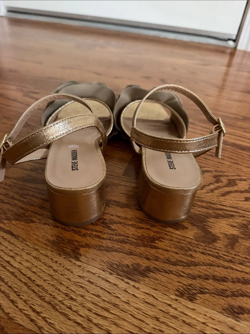 Steve Madden Metallic Gold Ruffle Ankle-Strap Sandals